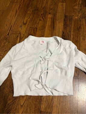 White Tie-Front Women's Sweater Crop Cardigan